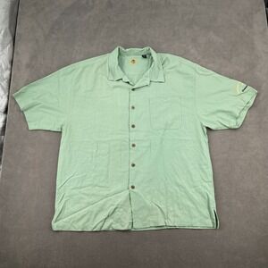 Eagle Dry Goods Co Shirt Mens 2XL Green Silk Short Sleeve Camp Collar Button Up